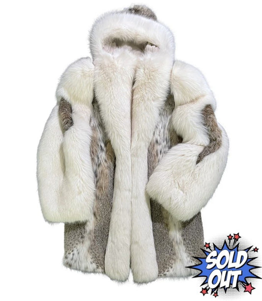 Lynx and Blush Fox Parka Jacket, Coat with Hood