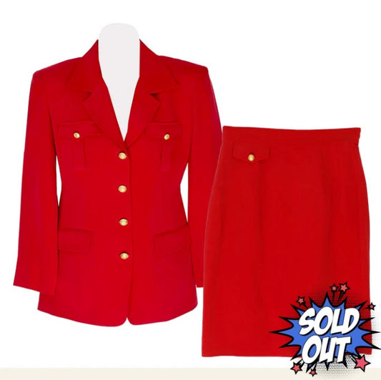 Vintage Allison Taylor Red Silk Business Skirt Suit - S