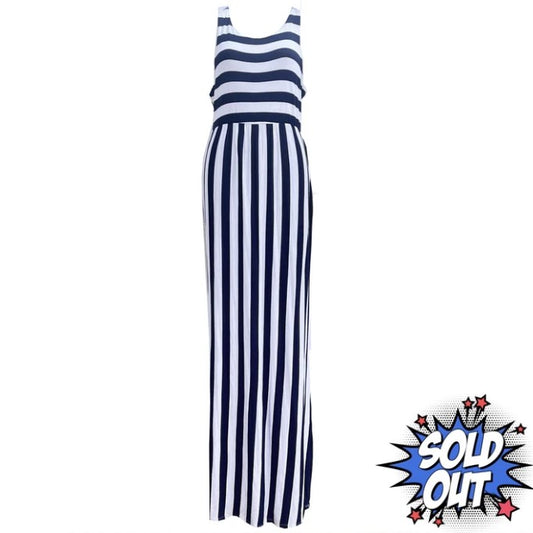 Bellamie Dark Blue and White Striped Sleeveless Maxi Dress - XL