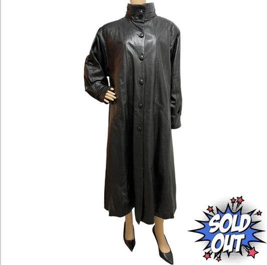 Women's Black Leather Maxi Coat - XL - Leather Museum