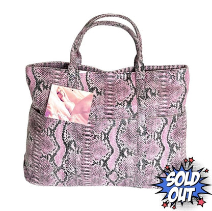 BCBG MAXAZRIA Pink and Black Faux Snakeskin Leather Tote Bag