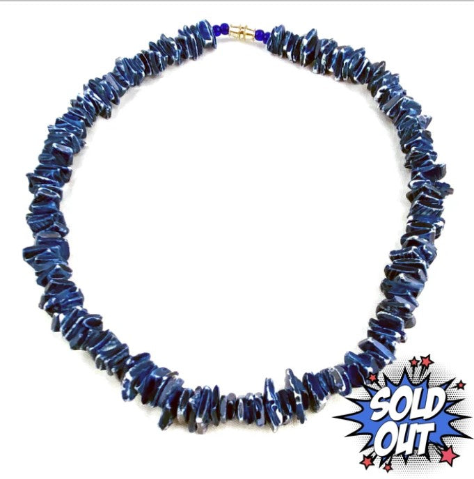Navy Blue Puka Shell Beaded Necklace