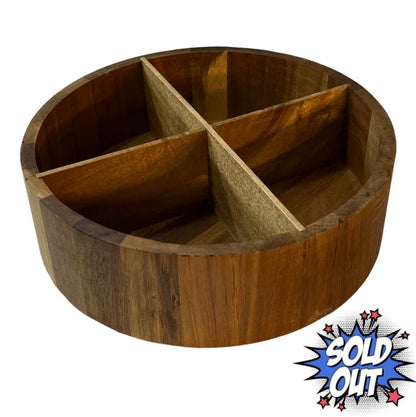 Acacia Wood Round 4-Section Lazy Susan Turntable. 12-in.