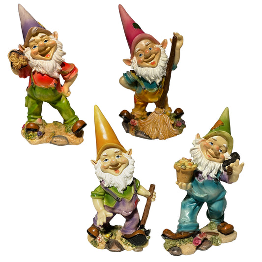 Elves, Gnomes, Dwarfs Resin Figurines -8-in - Set of 4 Holiday & Seasonal Decor