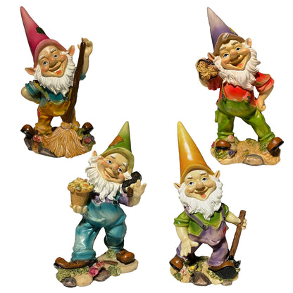Elves, Gnomes, Dwarfs Resin Figurines -8-in - Set of 4 Holiday & Seasonal Decor