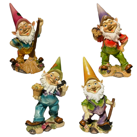 Elves, Gnomes, Dwarfs Resin Figurines -8-in - Set of 4 Holiday & Seasonal Decor