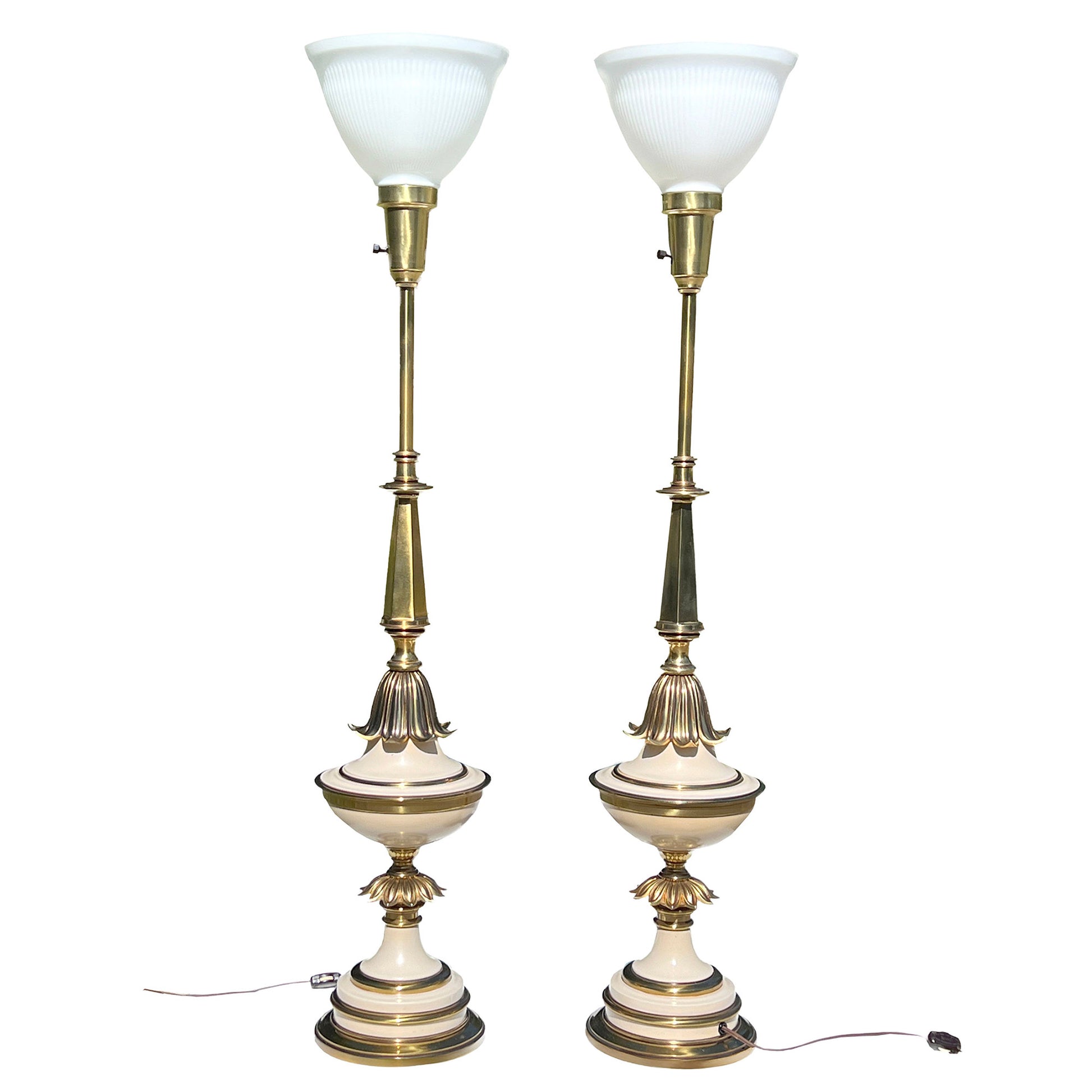 Stiffel-Brass-and-Enamel-Torchiere Table-Lamps-Set.