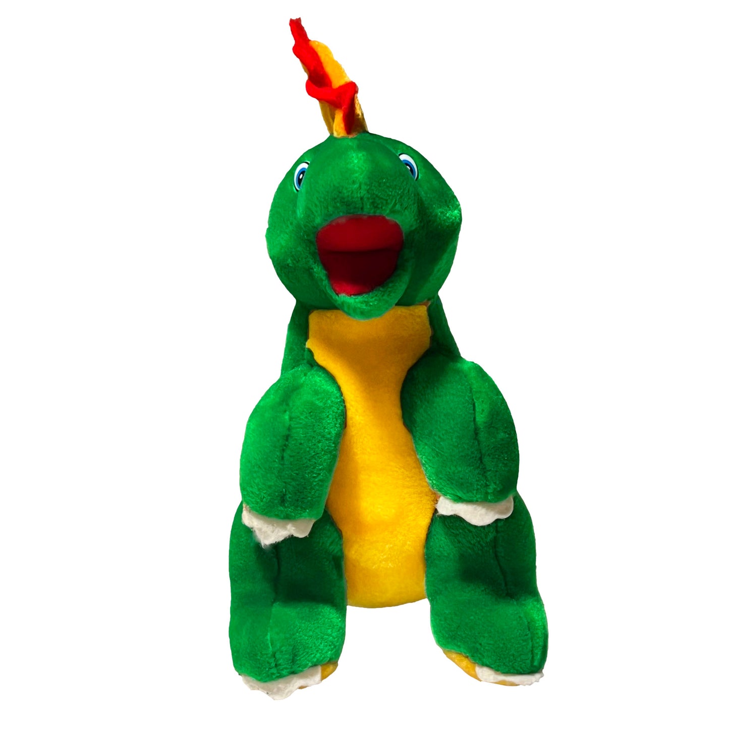 Stuffed-Plush-Green-Dinosaur-B.J.-Toy-Company.-Front-View-with-mouth-open