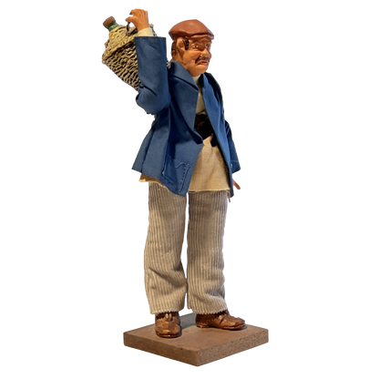 French Santon de Provence Grape Harvester Terracotta Figurine, Signed H. Cavasse