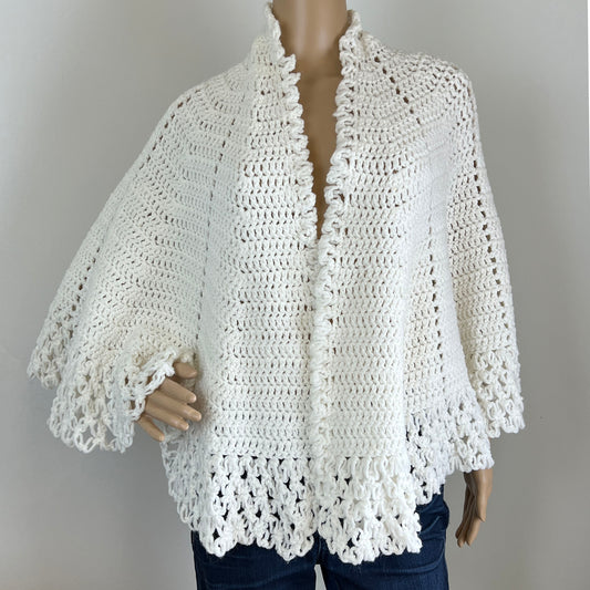 White-Crochet-Cape.-Handmade-by-Margaret.-Front-view.-Shop-eBargainsAndDeals.com