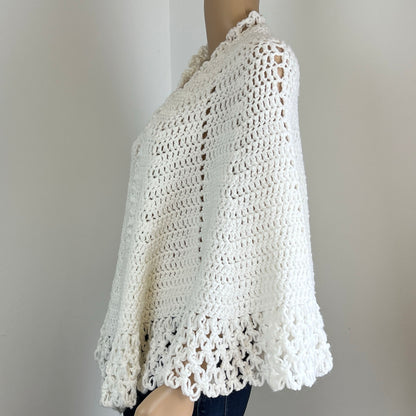 White-Crochet-Cape.-Handmade-by-Margaret.-Side-view.-Shop-eBargainsAndDeals.com