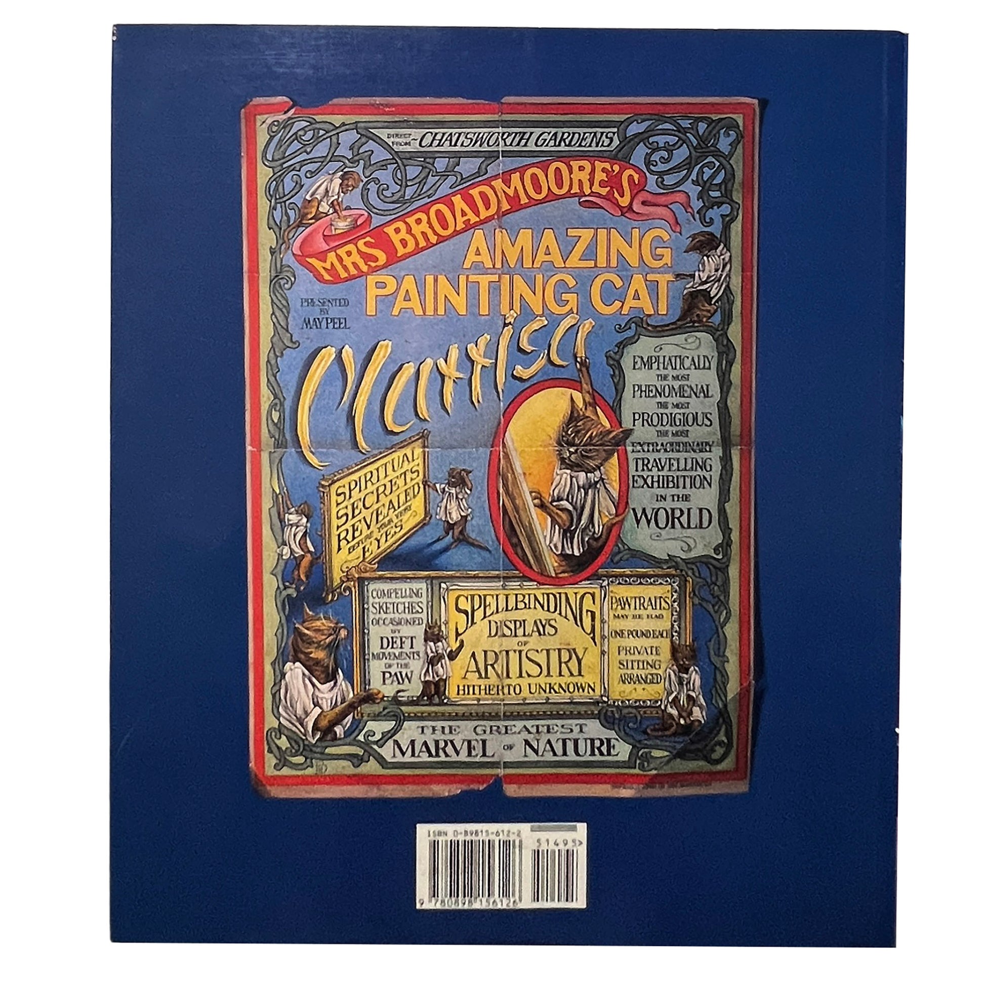 Vintage-style product paperback book cover, back view with colorful text and graphics on a blue background