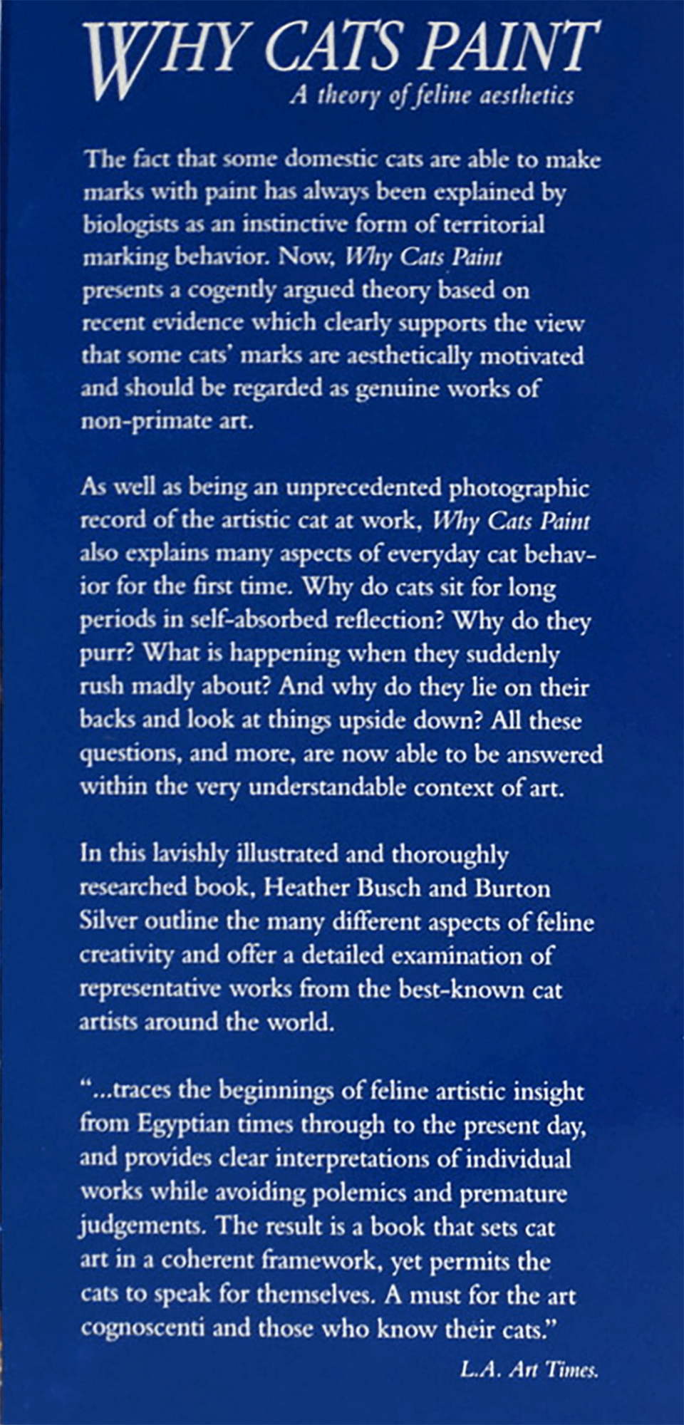 Book cover of 'Why Cats Paint' with text on a blue background