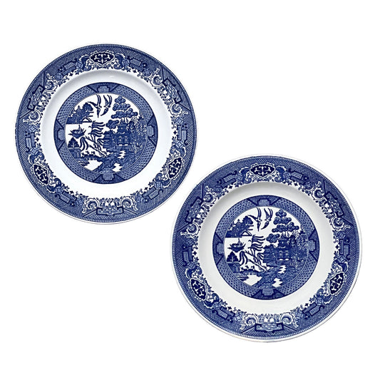 Willow Ware by Royal China Blue Dinner Plates. 10 inch. Set of 2