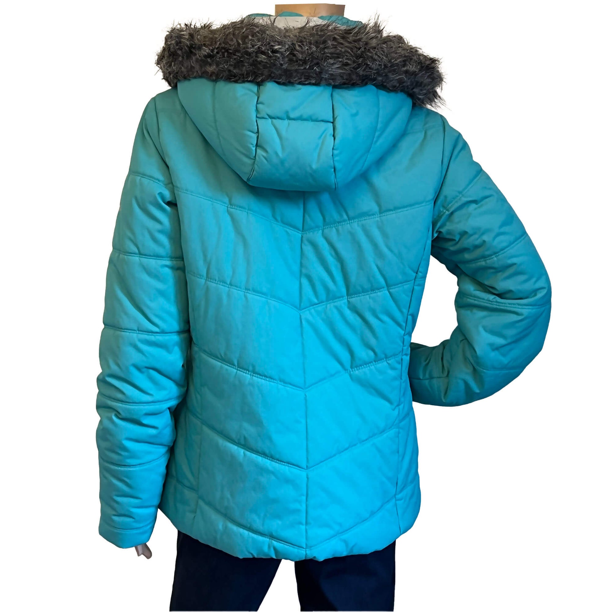 Womens-Columbia-Teal-Parka-Jacket.-Back-view.-Shop-eBargainsAndDeals.com