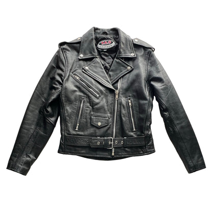 YAS-Black-Real-Leather-Motorcycle-Jacket-for-women.-Front-view.