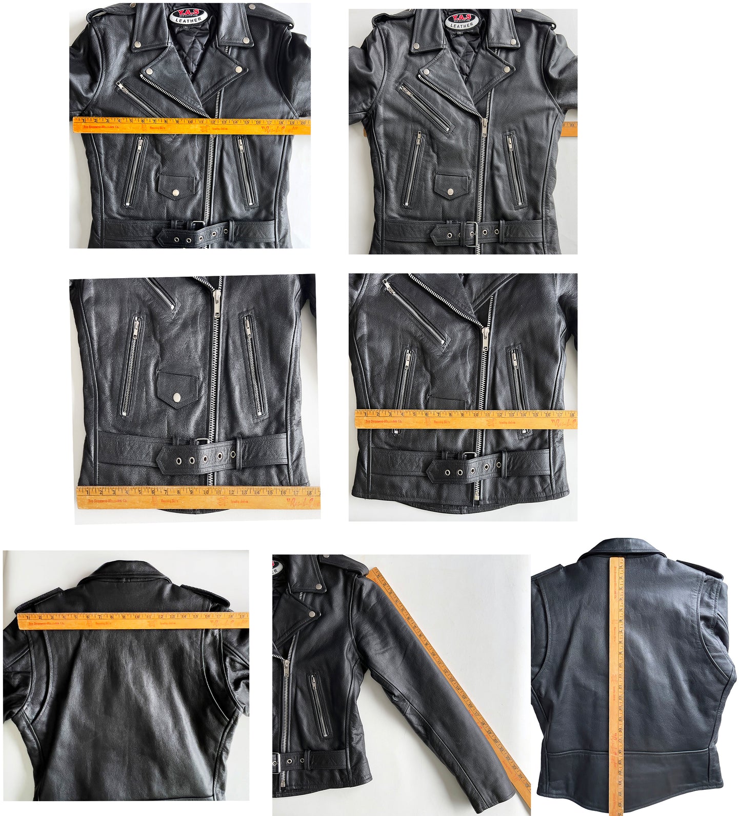 Women's YAS Black Heavyweight Genuine Pebbled Leather Motorcycle Jacket - 14