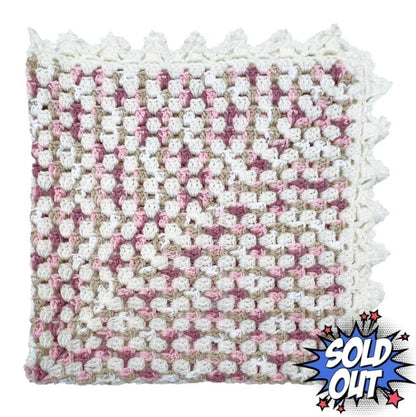 Crochet Baby Receiving Blanket 36x36. Pink/Beige/Winter White.