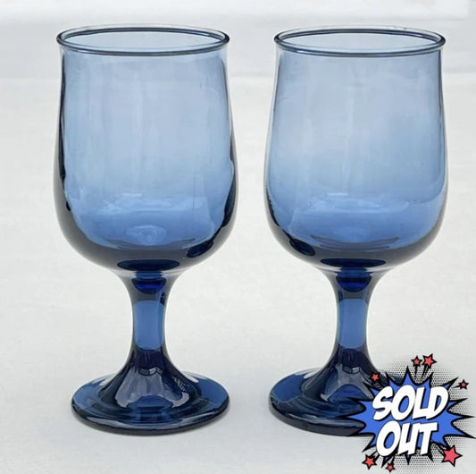 Vintage Libbey Dusky Blue Tulip Wine Glasses, Set of 2