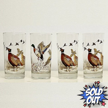 Vintage Libbey Wild Bird, Duck, Pheasant Highball Bar Glasses Set