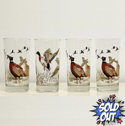 Vintage Libbey Wild Bird, Duck, Pheasant Highball Bar Glasses Set