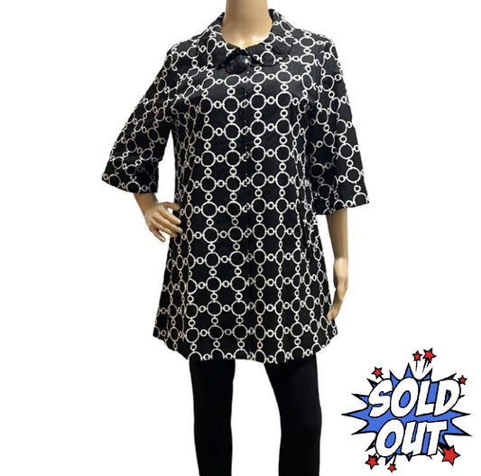 Women's Luii Black and White Embroidered Geometric Swing Jacket - Large