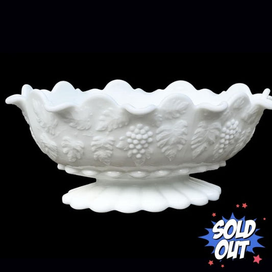 Westmoreland Milk Glass Oval Centerpiece Bowl, Grapes and Leaves