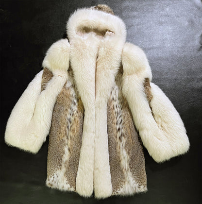 Lynx and Blush Fox Parka Jacket, Coat with Hood