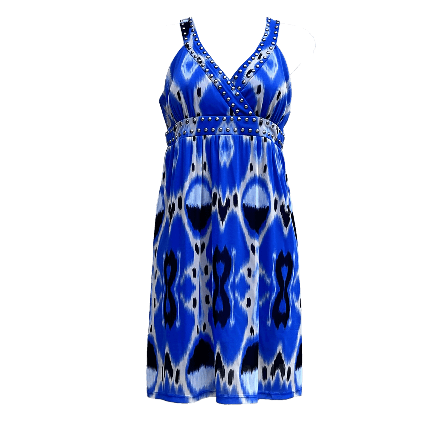 I-N-C-International-Concepts-Blue-Pattern-Studded-Mini-Dress-size-Medium_Front-View_shop-eBargainsAndDeals