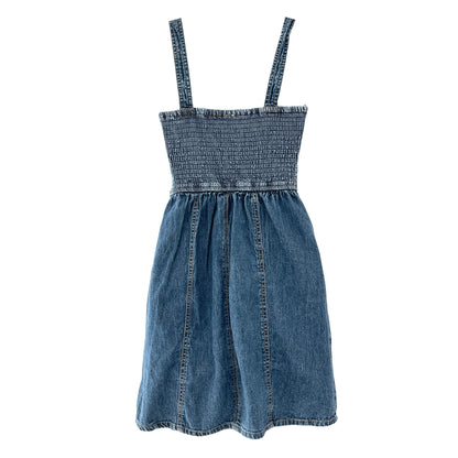 Japna Blue Denim Smocked Mini Dress Japna Blue Denim Smocked Mini Dress