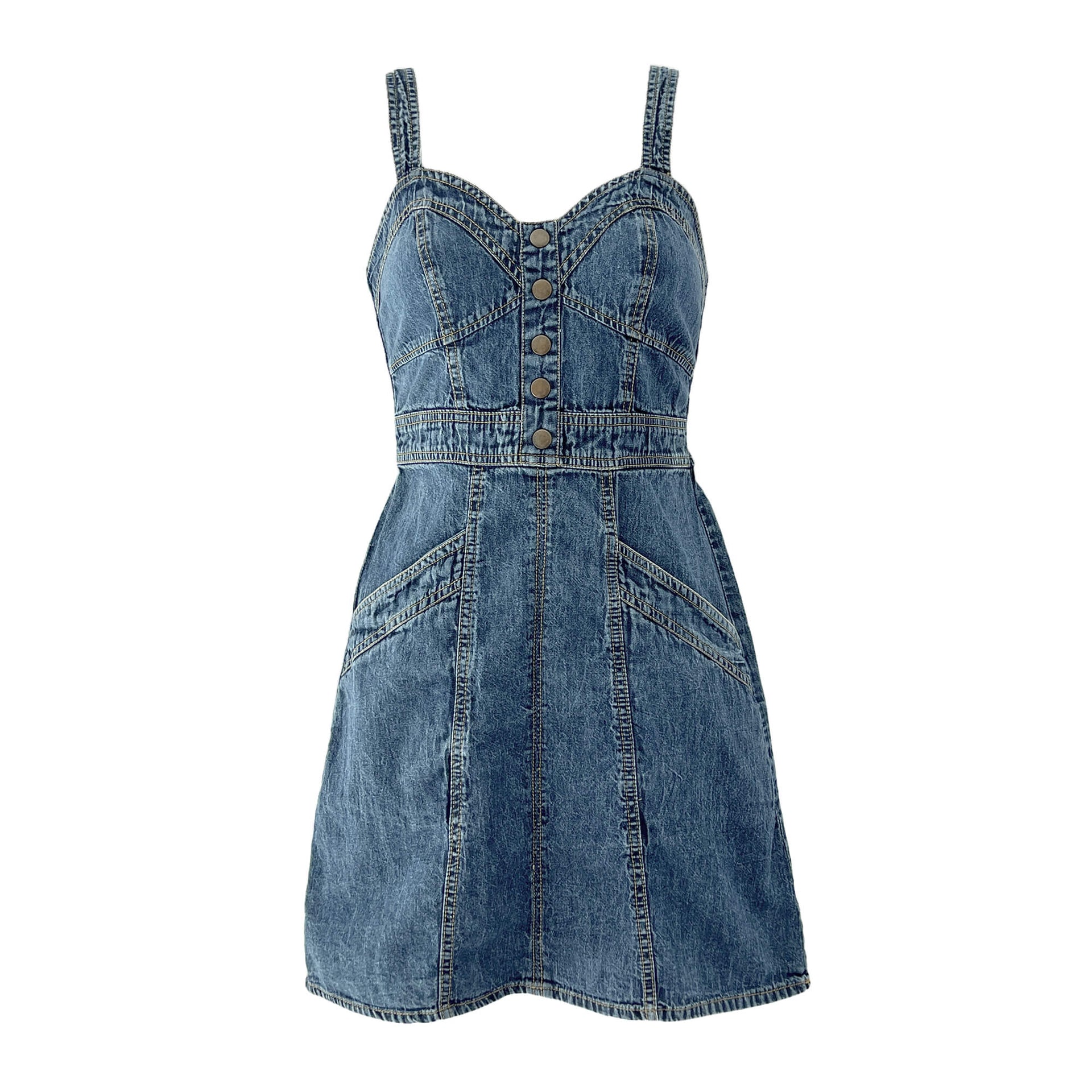Japna Blue Denim Smocked Mini Dress - XS eBargainsAndDeals Vintage Store Japna Blue Denim Smocked Mini Dress - XS eBargainsAndDeals Vintage Store