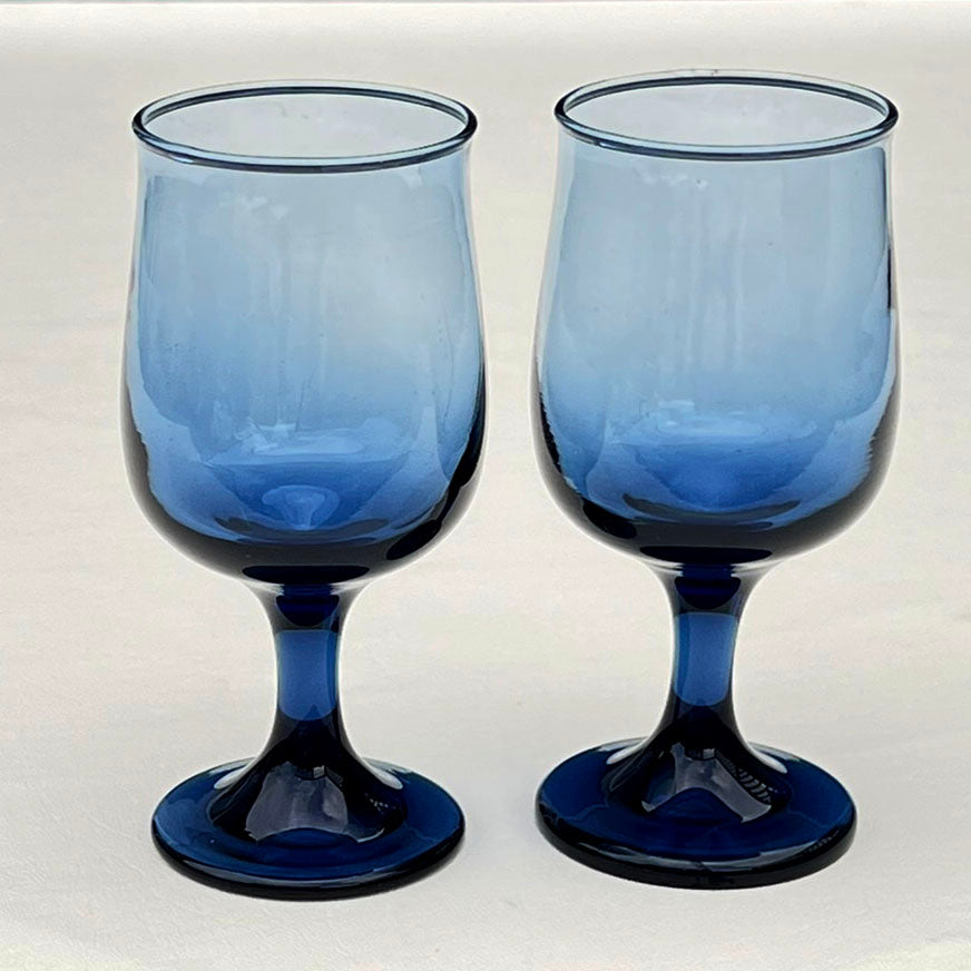 Vintage-Libbey-Tulip-Dusky-Blue-Wine-Glasses, set-of-2.