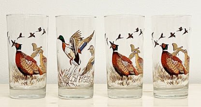 Vintage Libbey Wild Bird, Duck, Pheasant Highball Bar Glasses Set