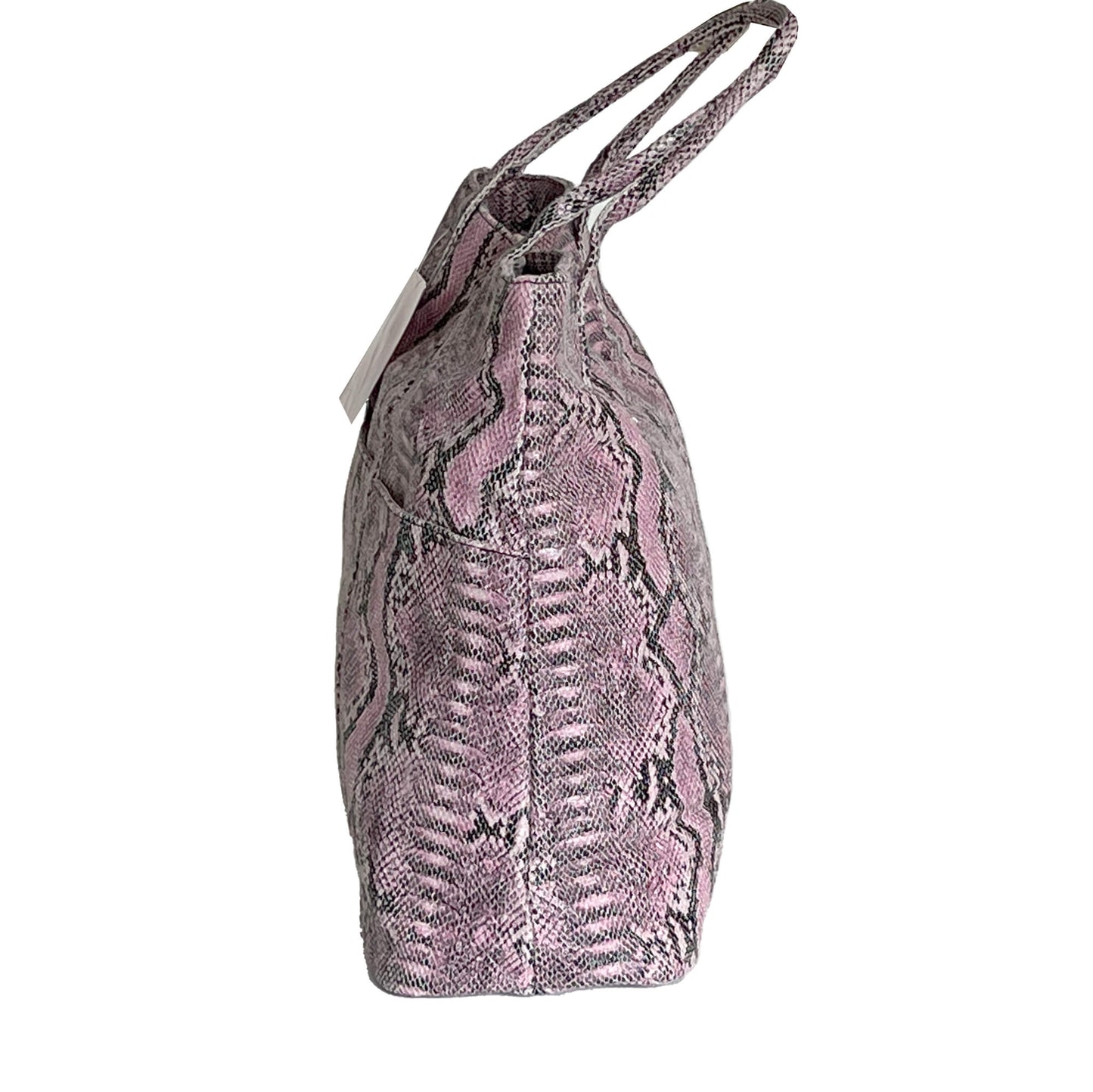 NWT-BCBGMAXAZRIA-Pink-Faux-Snakeskin-Leather-Tote-Bag_-Side-view.-Shop-eBargainsAndDeals.com