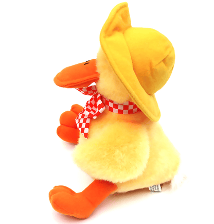 Yellow-plush-stuffed-duck-by-Avon.-Side-view.-Shop-eBargainsAndDeals.com