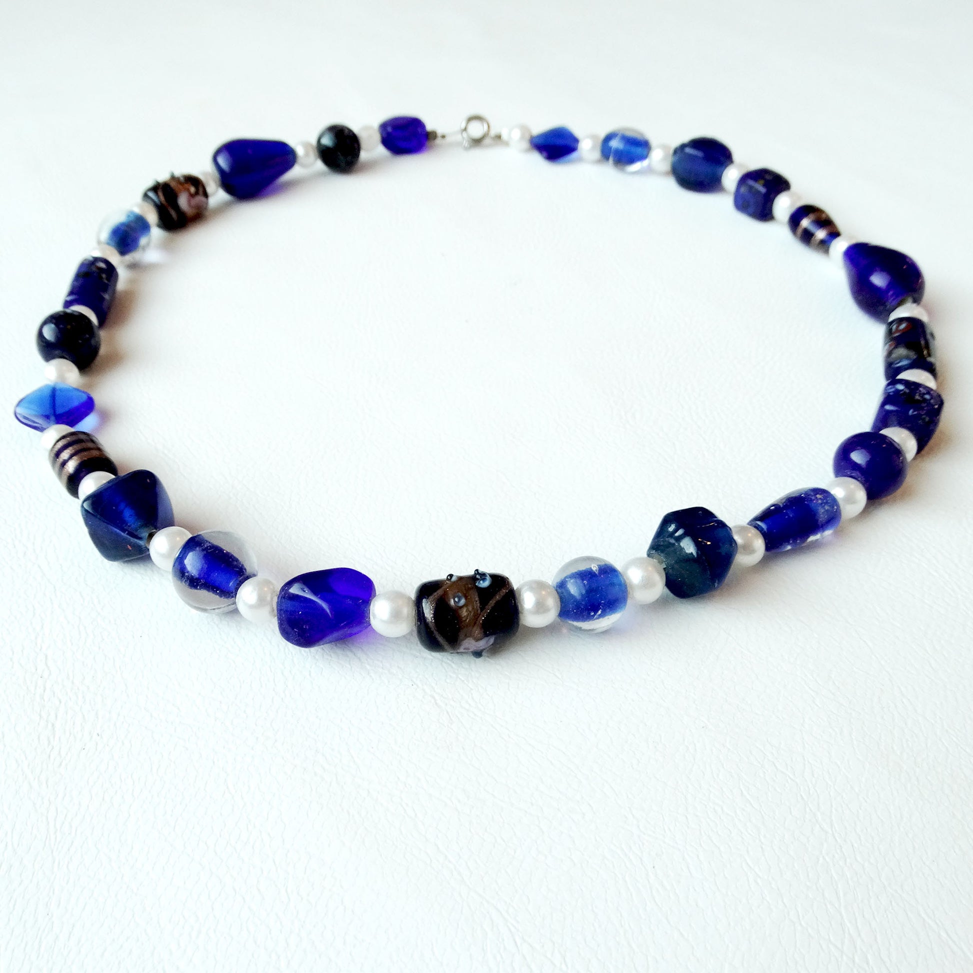handmade-Cobalt-Blue-Beads-Stones-Pearls-Necklace-17.5-inch