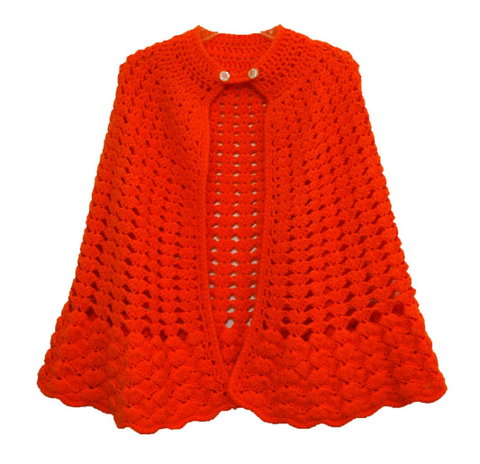 Vintage Handmade Orange Crochet Cape One Size - PawPurrPrints.com