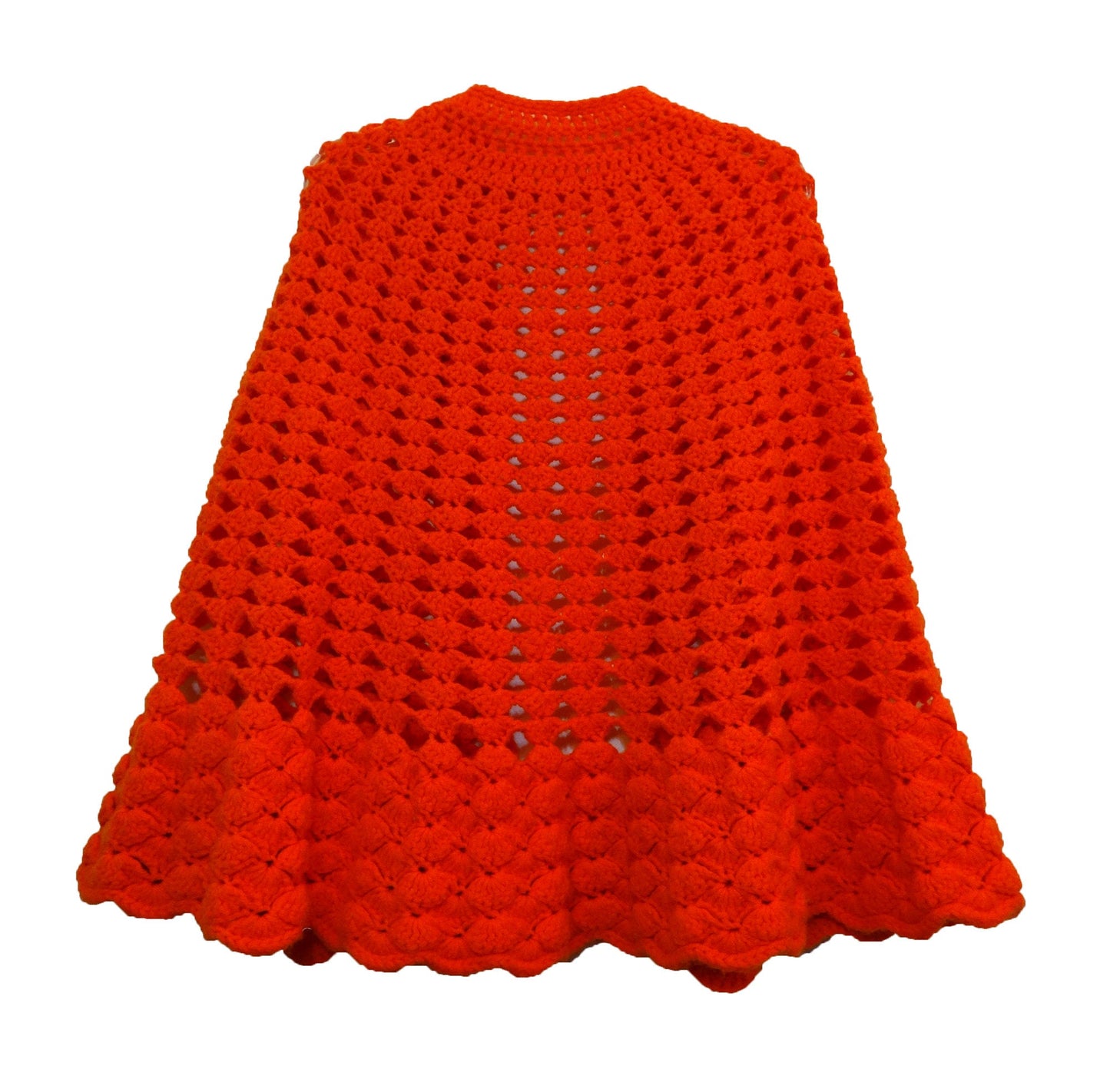 Vintage Handmade Orange Crochet Cape One Size - PawPurrPrints.com