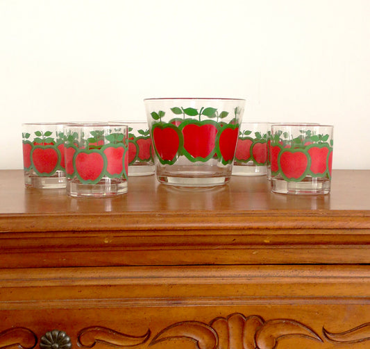 Set of 8 COLONY Apple Glasses and Matching Ice Bucket - PawPurrPrints.com