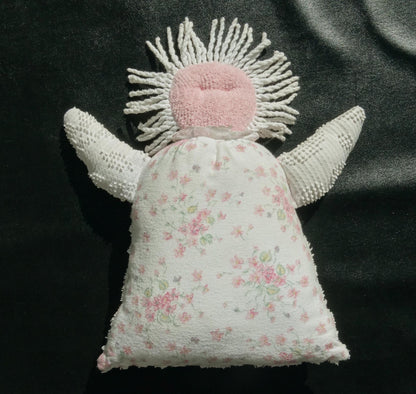 Vintage Girl's Handmade Pink Cloth Doll Pillow with Big Chest Heart - PawPurrPrints.com