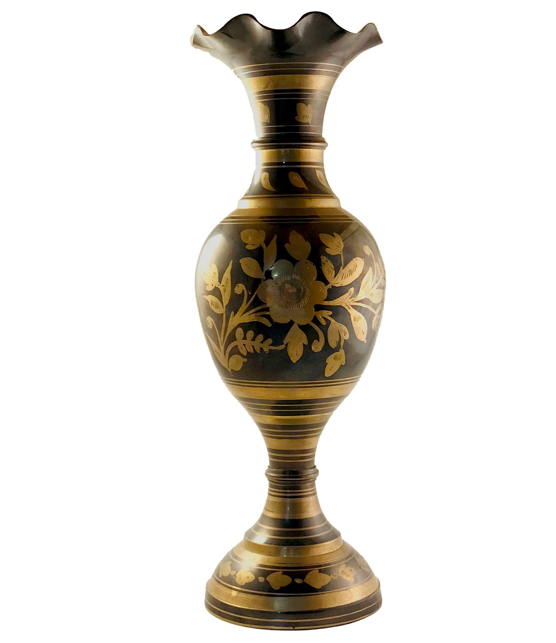 Brass Vase, Mid-century vintage solid brass vase made in India with  engraved