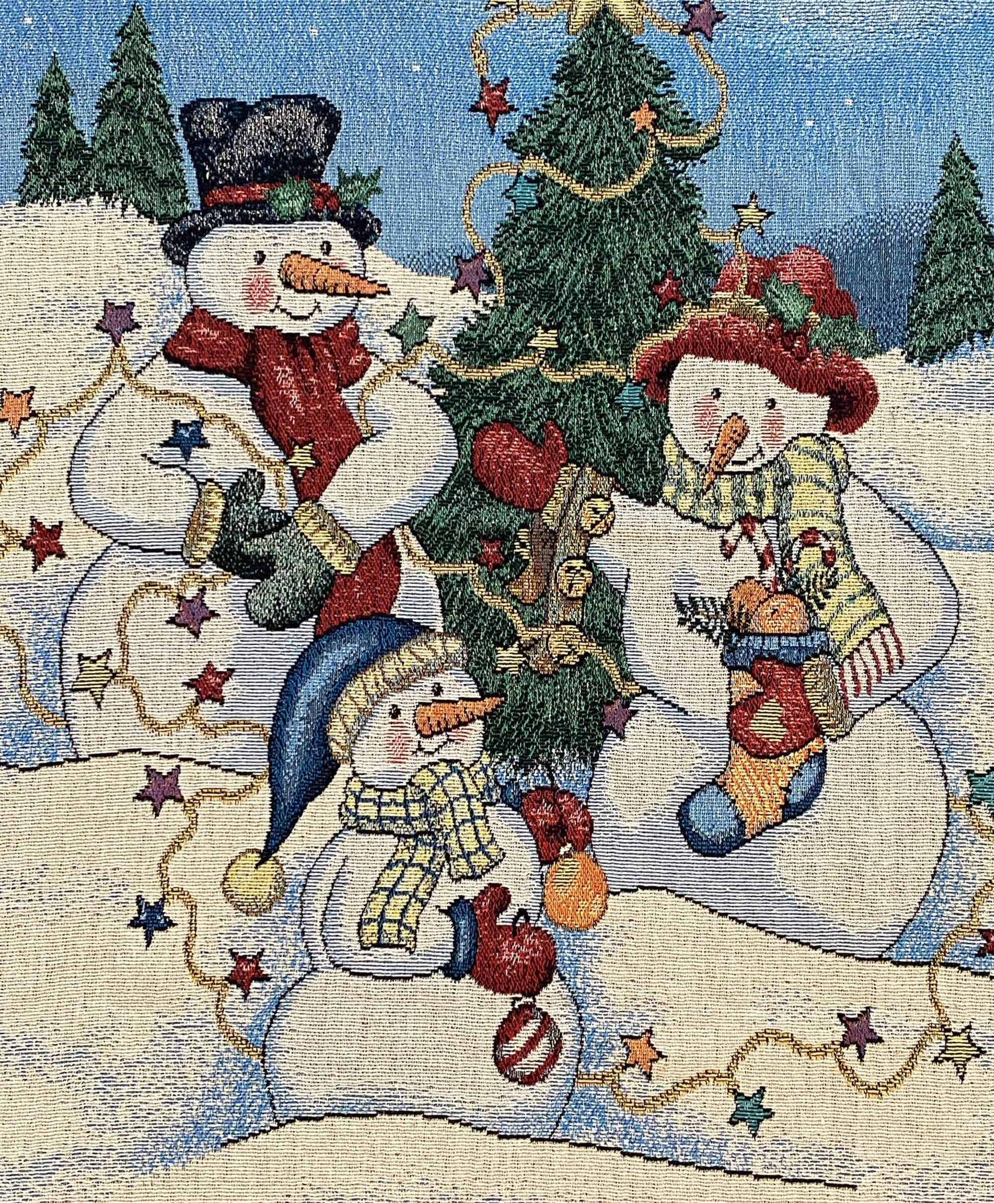 50x62 Christmas Holiday Woven Throw Blanket, Snowmen Decorating A Tree. Shop eBargainsAndDeals.com