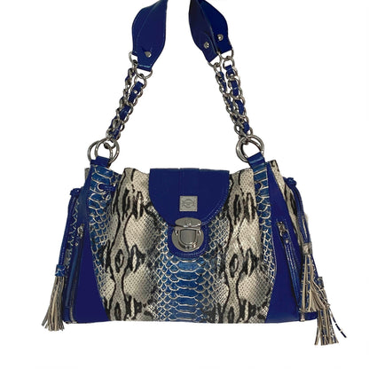 Omar by Sharif Cobalt Snakeskin Leather Satchel. Shop eBargainsAndDeals.com